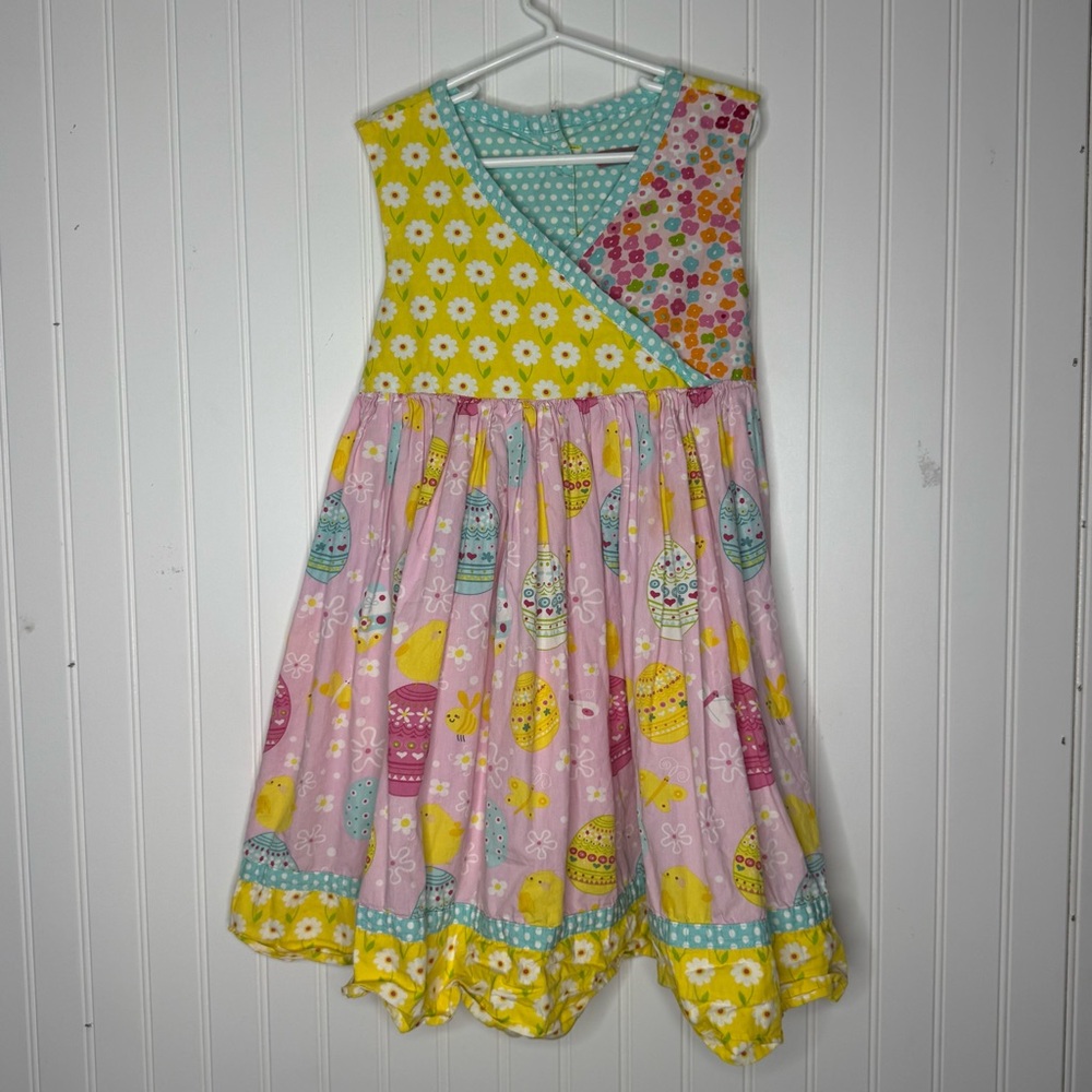 Jelly the Pug Easter Eggs Chics and Colorful flowers Psanka Abbey Dress Size 10
